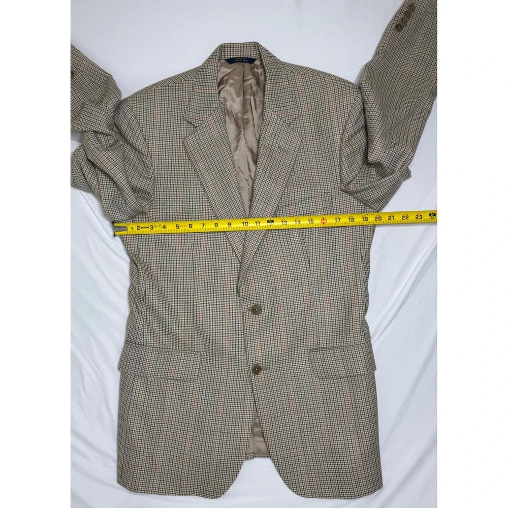 Brooks Brothers 40R Sport Coat Mens Tan Check 100% Wool Blazer Made in USA
